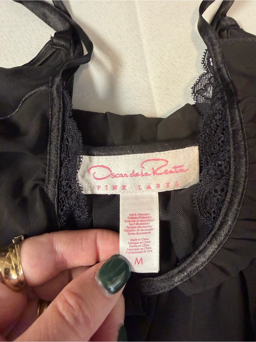 Oscar de la Renta Pink Label Black Chiffon Babydoll Lace-Trim Slip Dress Medium - Picture 6 of 6